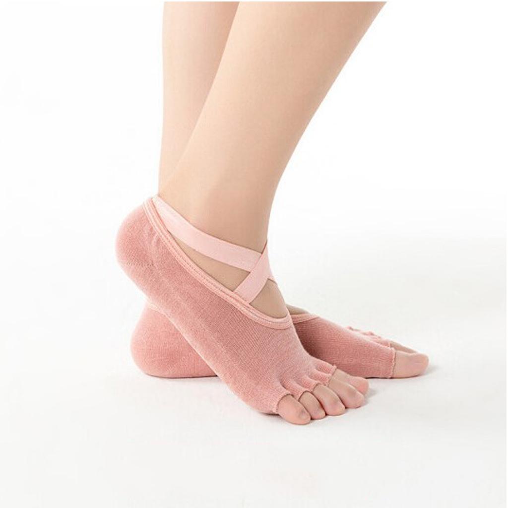 Yoga Socks Women Non Skid Grips Pilates Ballet Socks Pink Toeless Socks