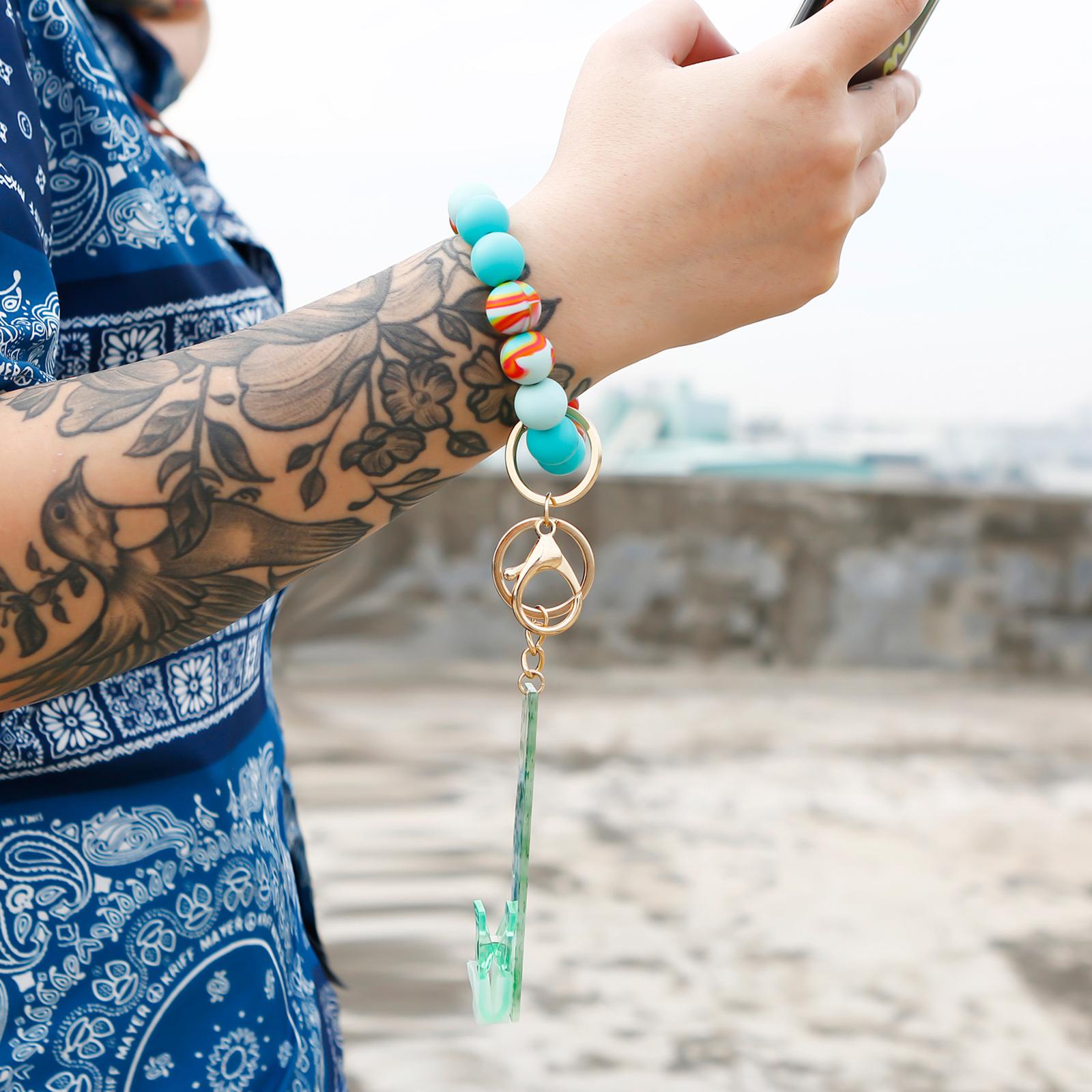 Bead Card Puller Keyring Bracelet Wristlet Bangle With Credit Card Grabber Blue