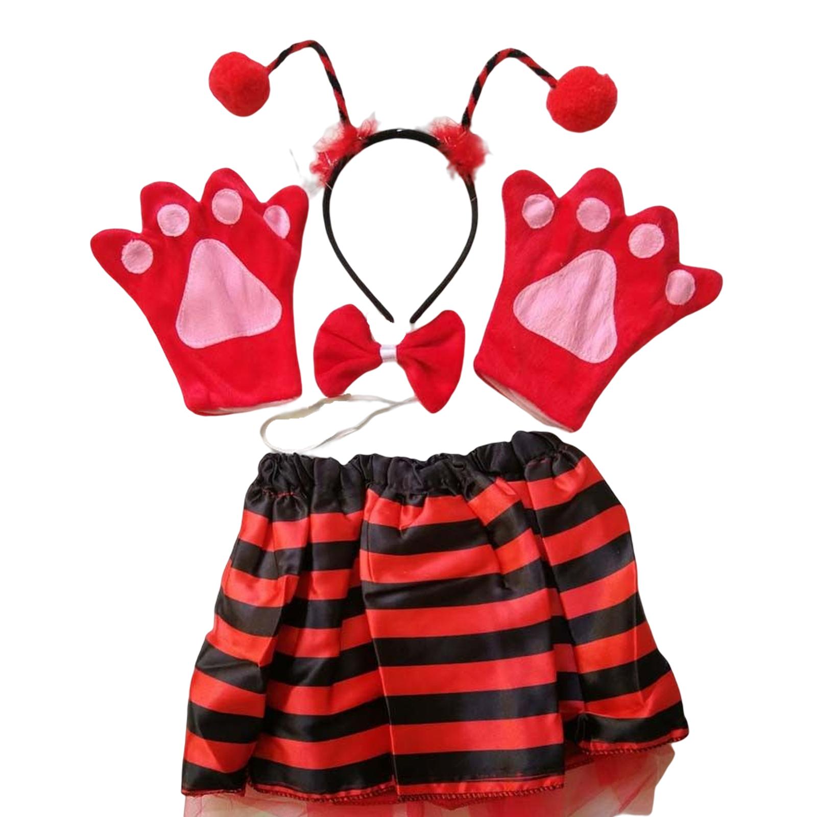 Ladybird Costume Striped Skirt Gloves Outfit Party Favors Fancy Dress