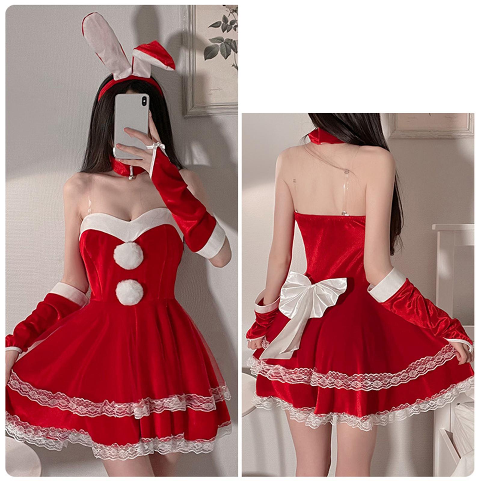Classic Bunny Costume Cosplay W/ Bunny Ears Christmas Party Dress up Red