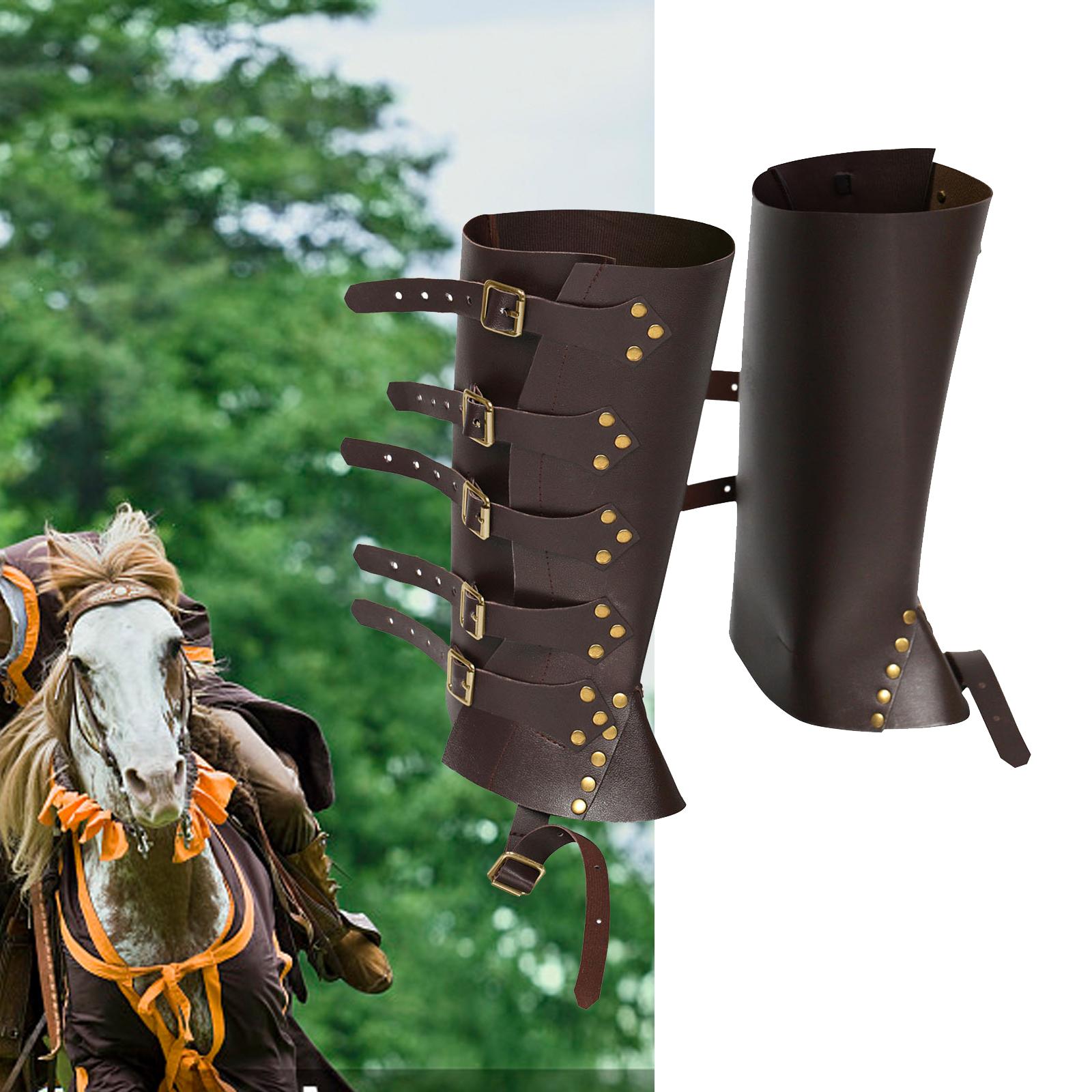 Novelty Medieval Boots Shoes Cover Adjustable Gothic Punk Faux Leather Dark Brown