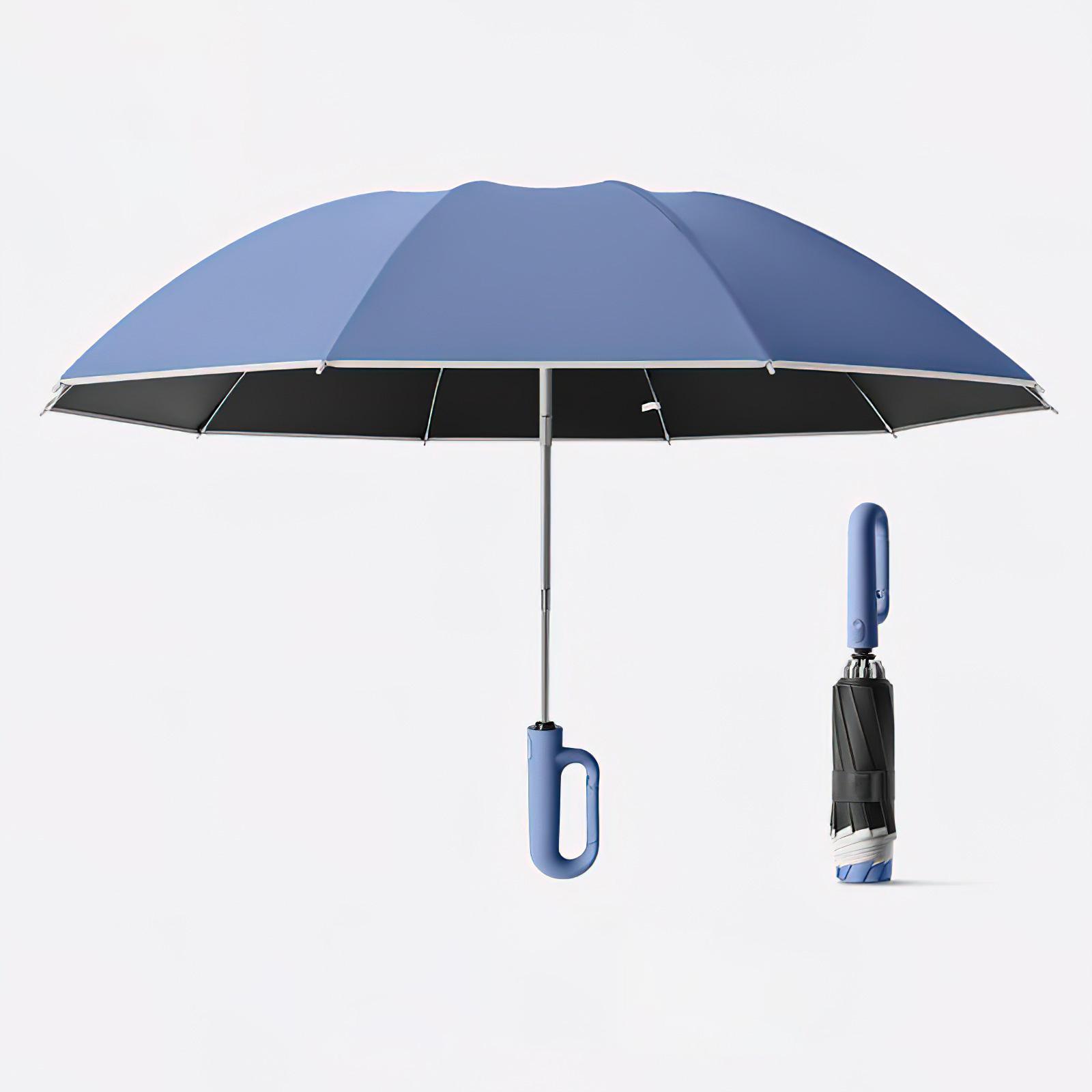Automatic Folding Umbrella Compact Water Resistant 8 Ribs Sun Rain Umbrellas Blue