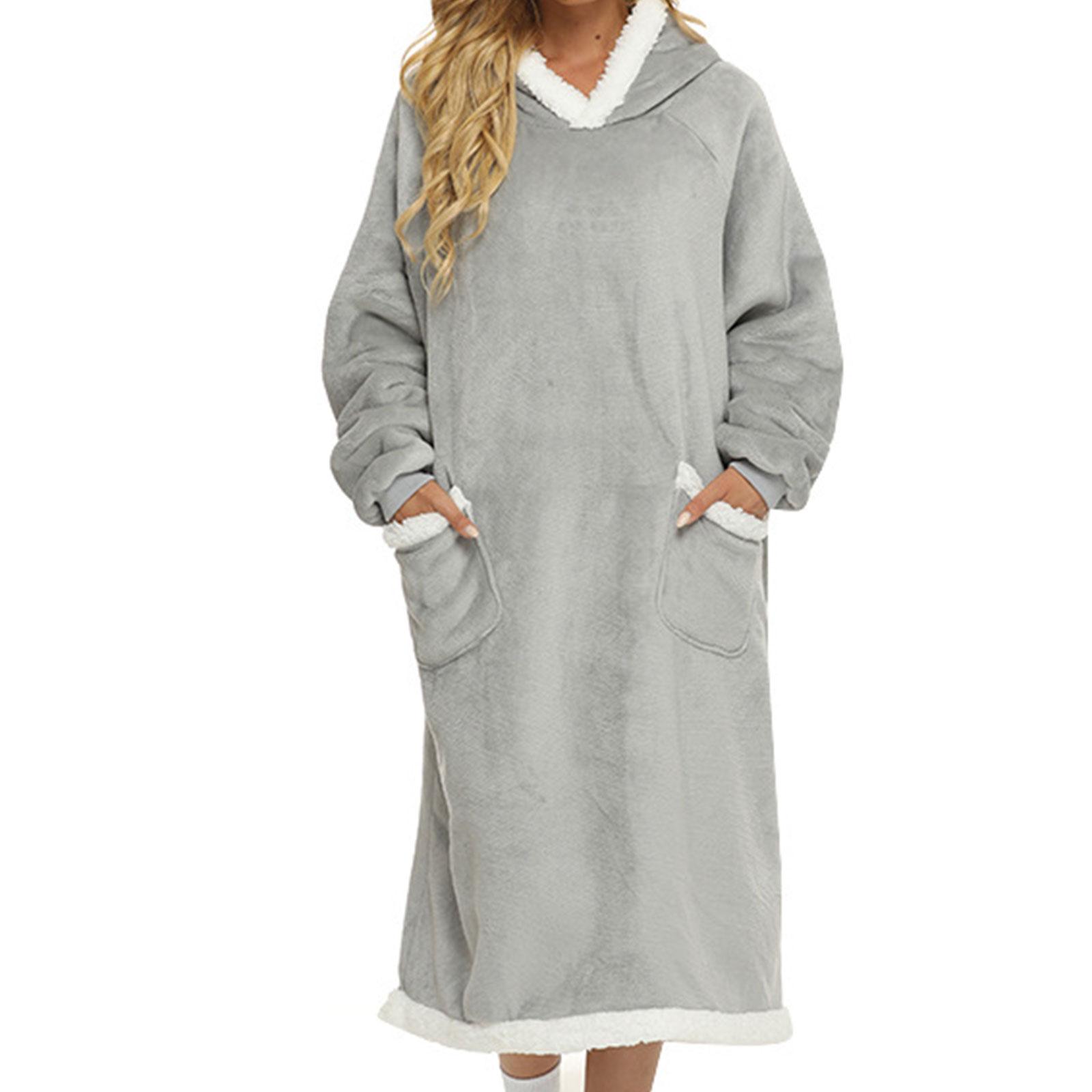 Wearable Blanket Hoodie Sweatshirt Clothes Soft Loungewear Cozy Pajama Robes 120cm