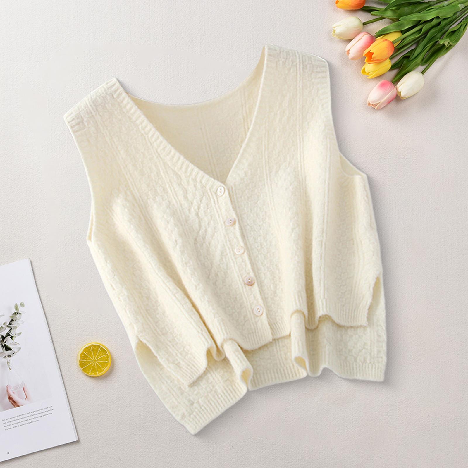 Women Sweater Vest Breathable V Neck Casual Fashion Jumpers Sleeveless Gilet White