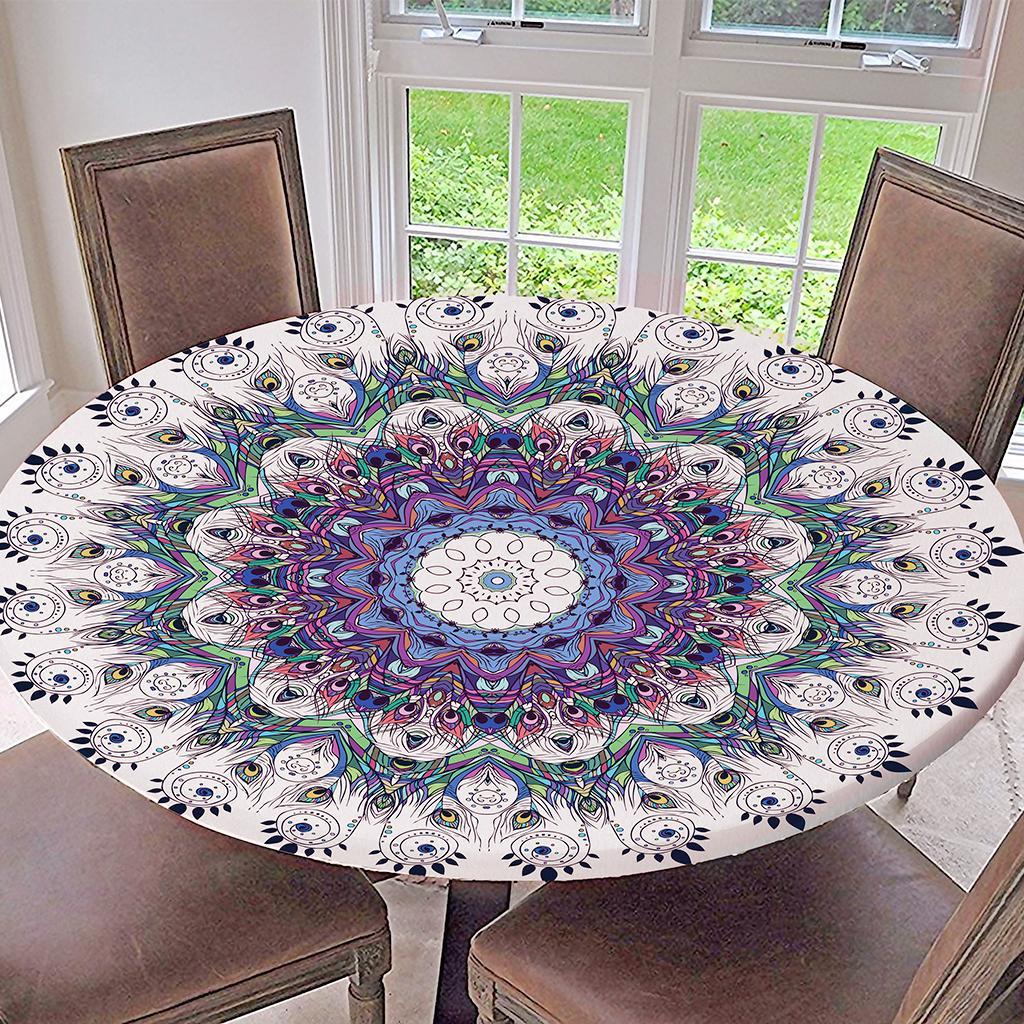 Round Fitted Tablecloth (Table Cover) Great for Indoor Outdoor Dining