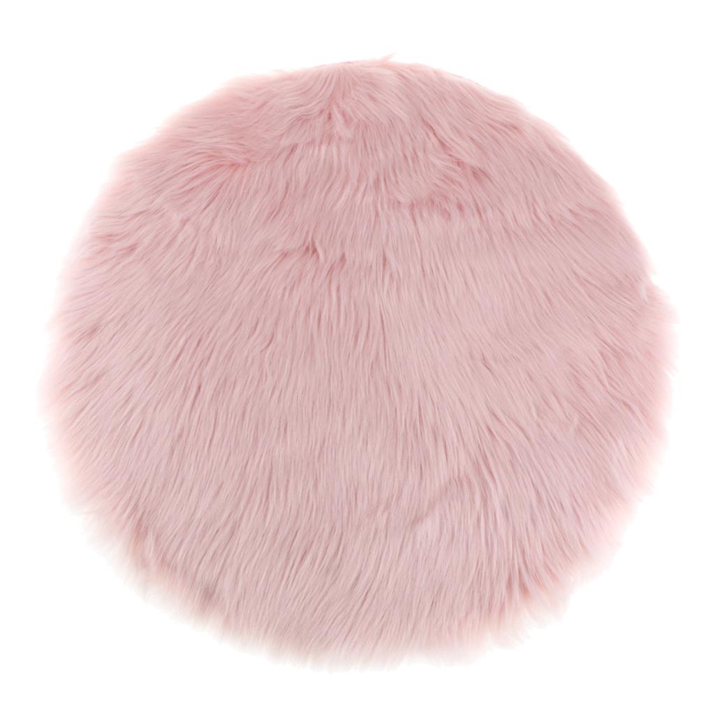 Fluffy Faux Fur Seat Cushion Pad Artificial Sheepskin Mat Pink 33cm