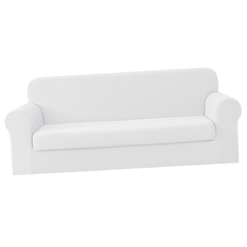 2 Piece Set Polyester Fabric Stretch Sofa Couch Slipcover White 3-Seater