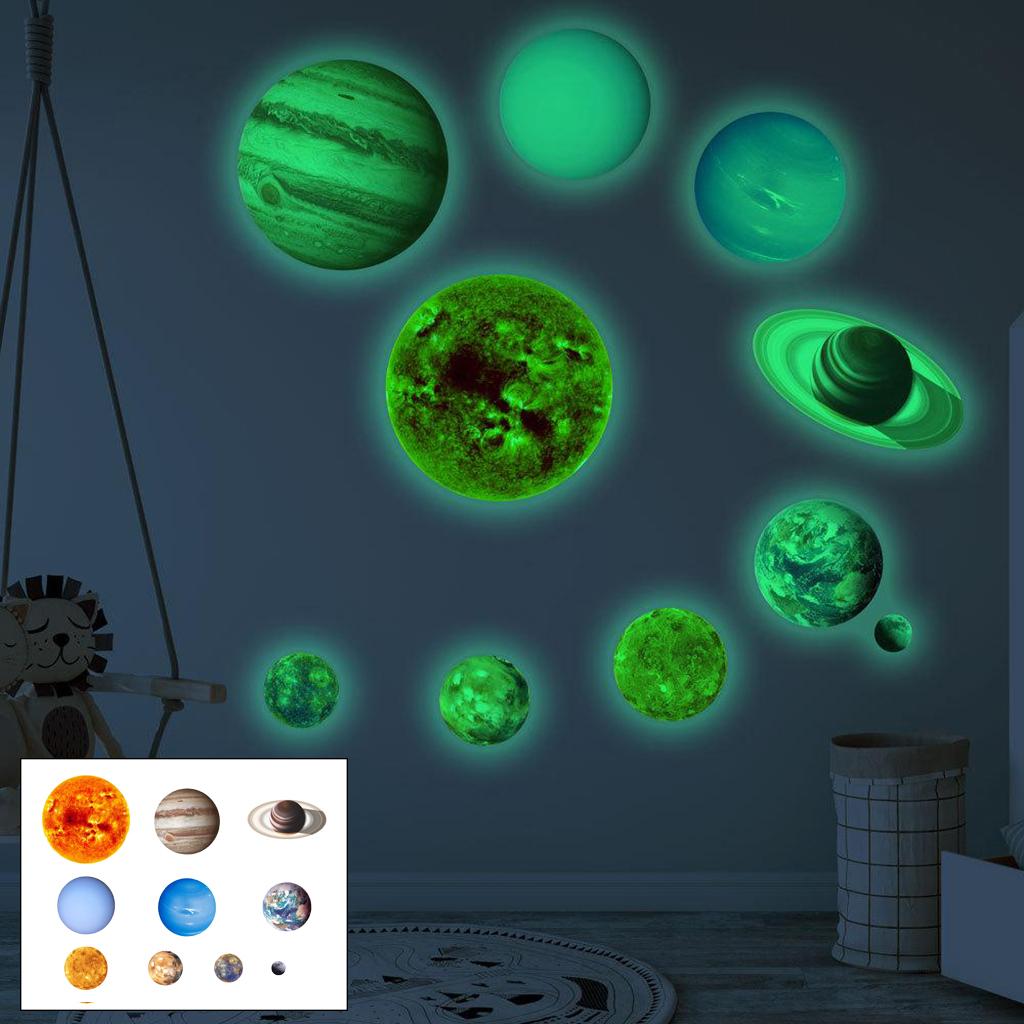 Glow in the Dark Wall Stickers Wall Decals Art 9pcs Planets S