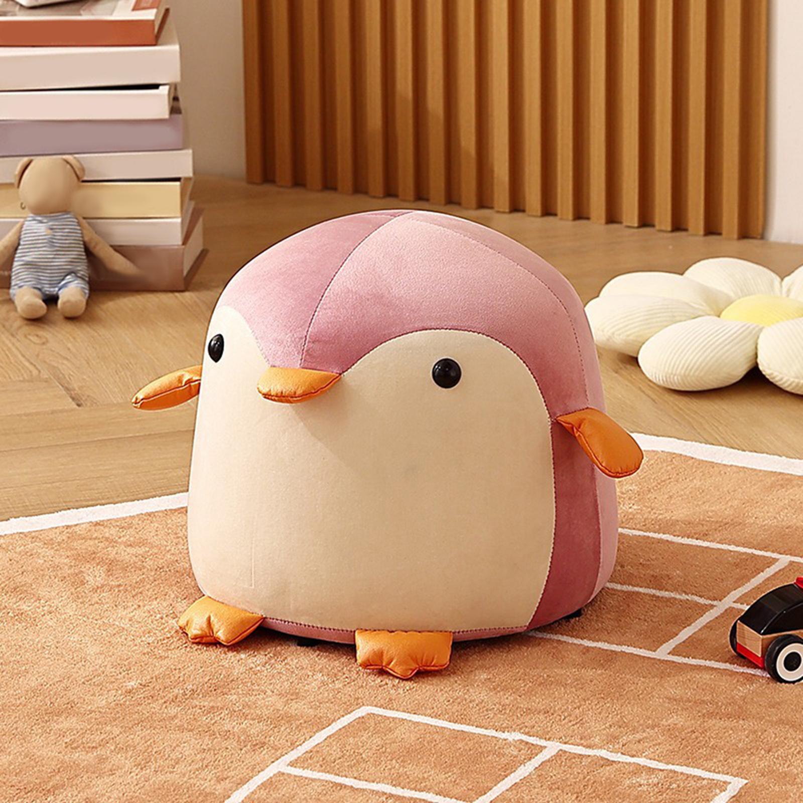 Penguin Footstool Cartoon Pouffe Footstool for Entryway Entrance Living Room Pink