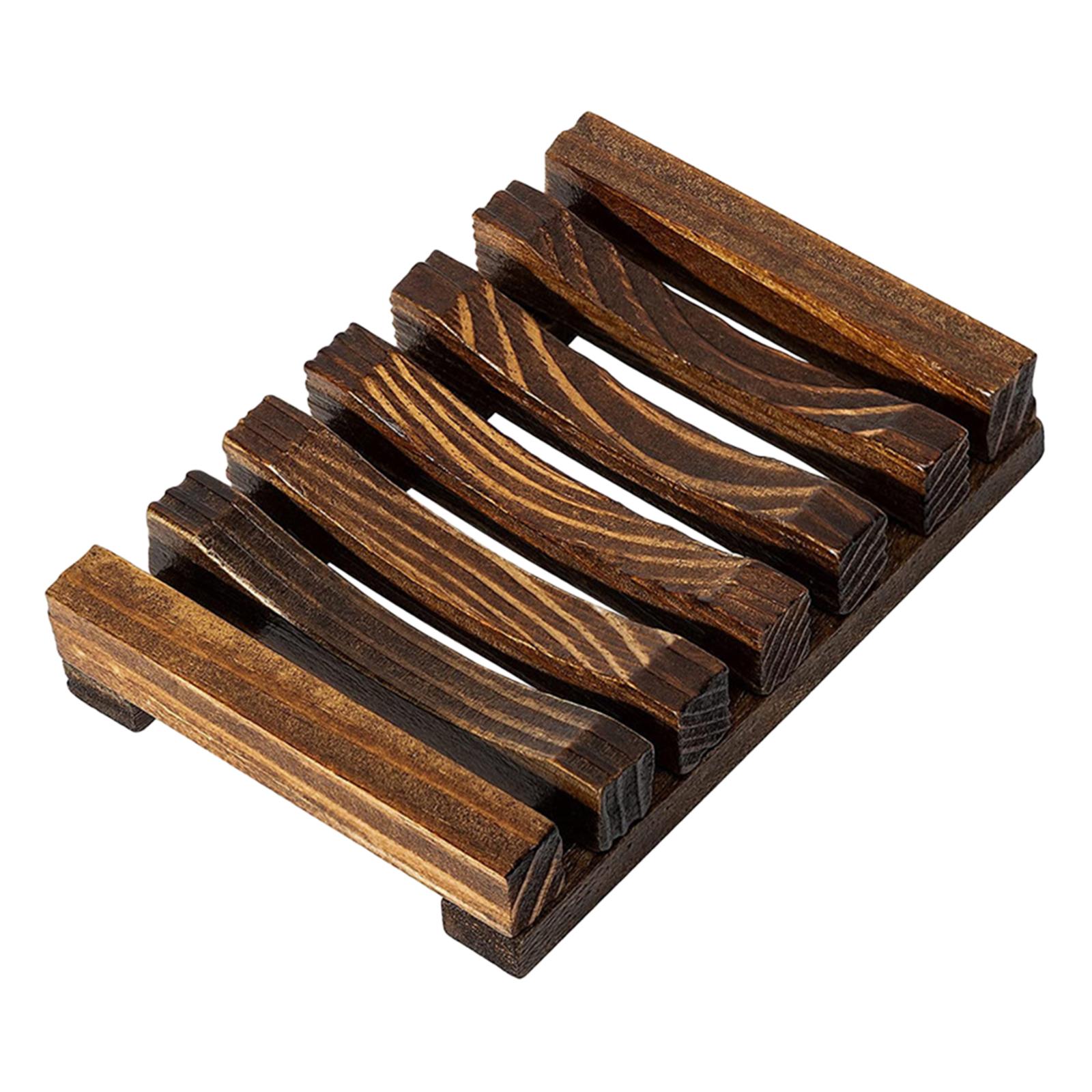 Wooden Soap Dish Home Decor Self Draining Soap Dish for Shower Sink Bathroom Dark Wood Color