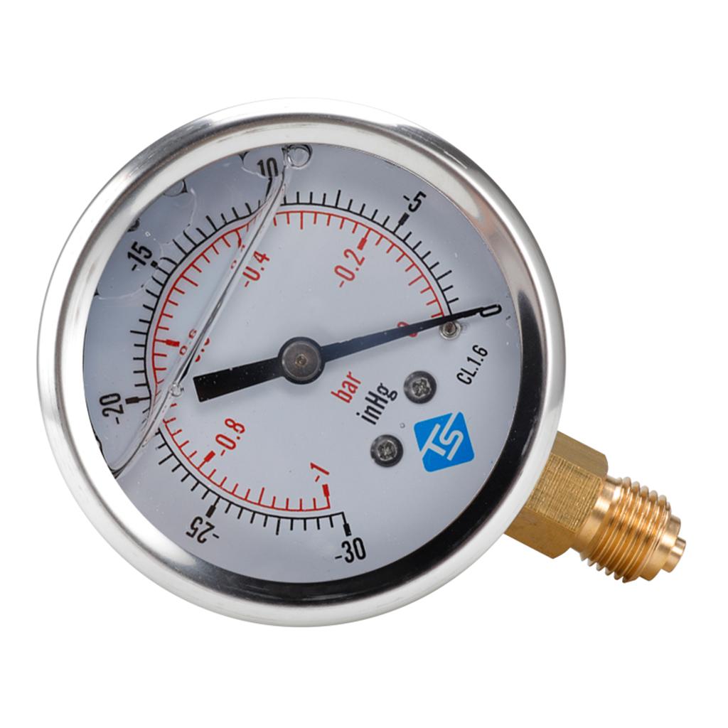 Vacuum Gauge 68mm , -1/0 Bar &-30*Hg - Male Bottom Connectio A