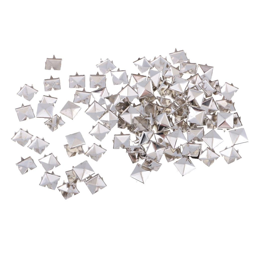 100pcs Square Pyramid Spike Rivet Studs Spots Leather Craft 8mm Silver