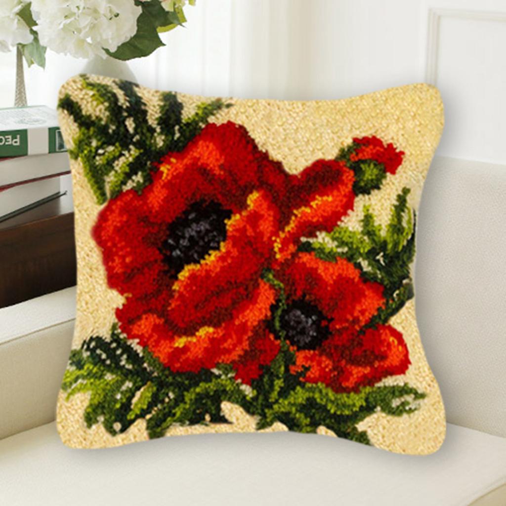 Flower Pattern Latch Hook Kits Pillow Case Cushion Cover 17x17'' Flower 7