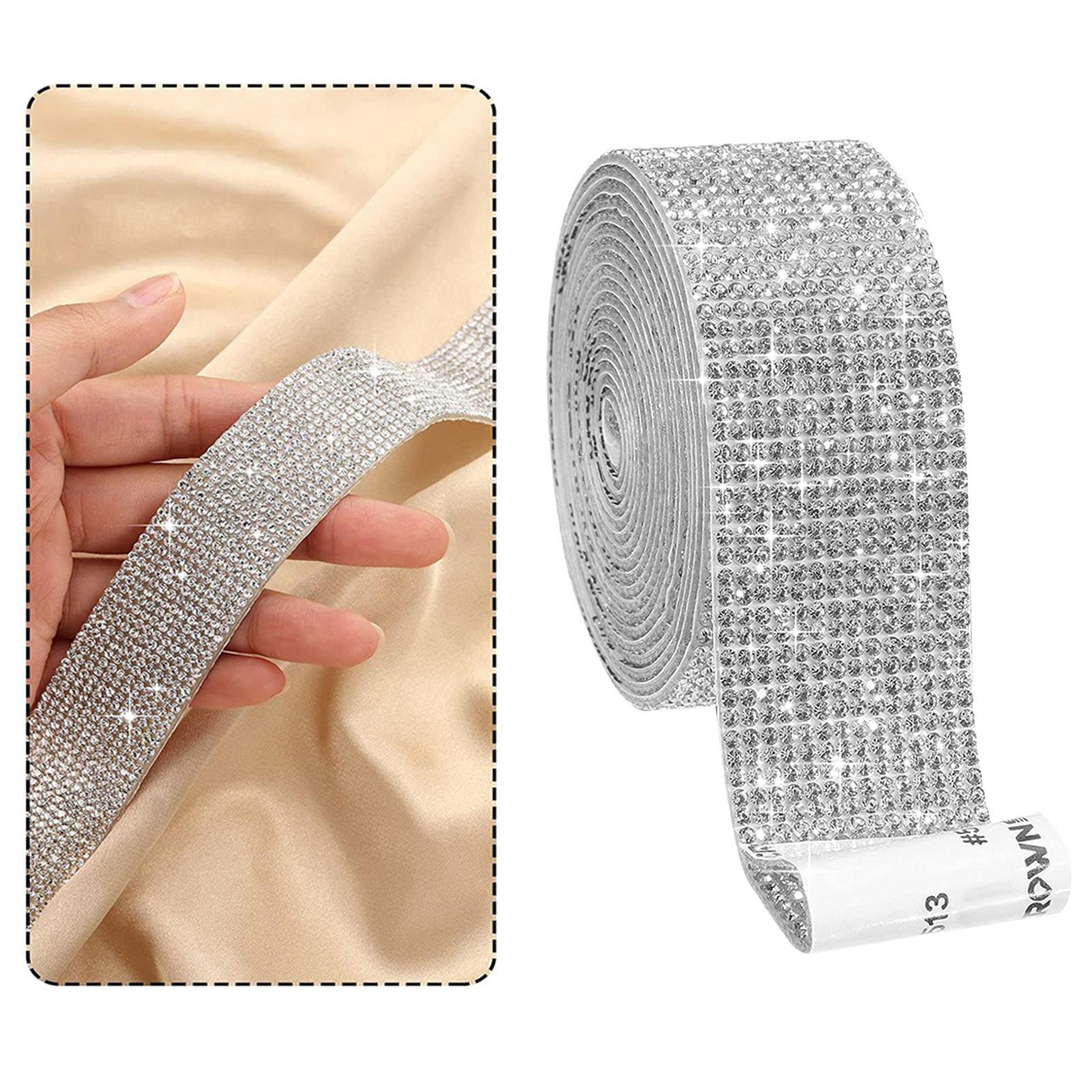 Self-Adhesive Crystal Rhinestone Diamond Ribbon DIY Sticker Silver 2.7cm