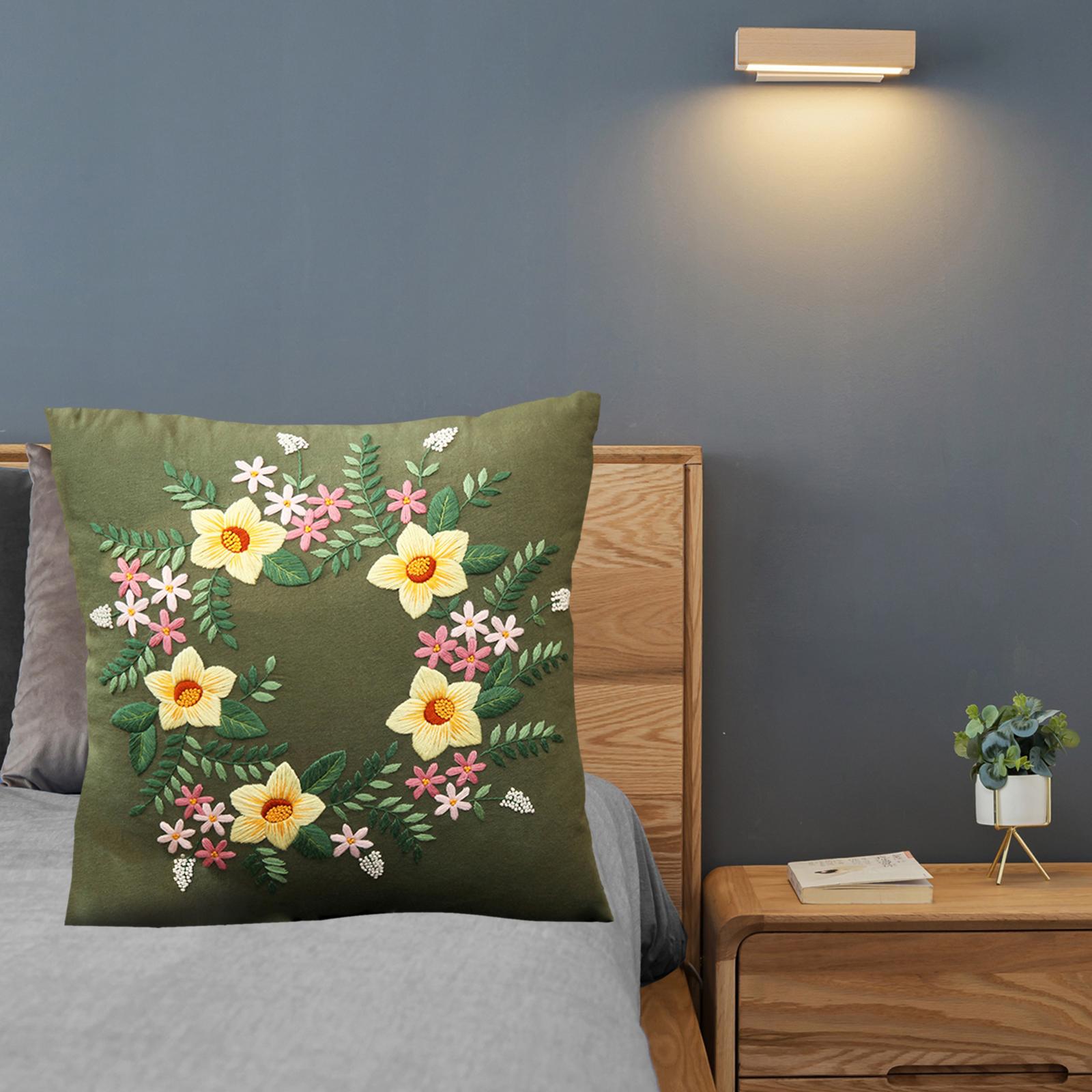 3Pieces Semi Finished Embroidery Pillow Covers Kit Sewing Craft for Sofa 