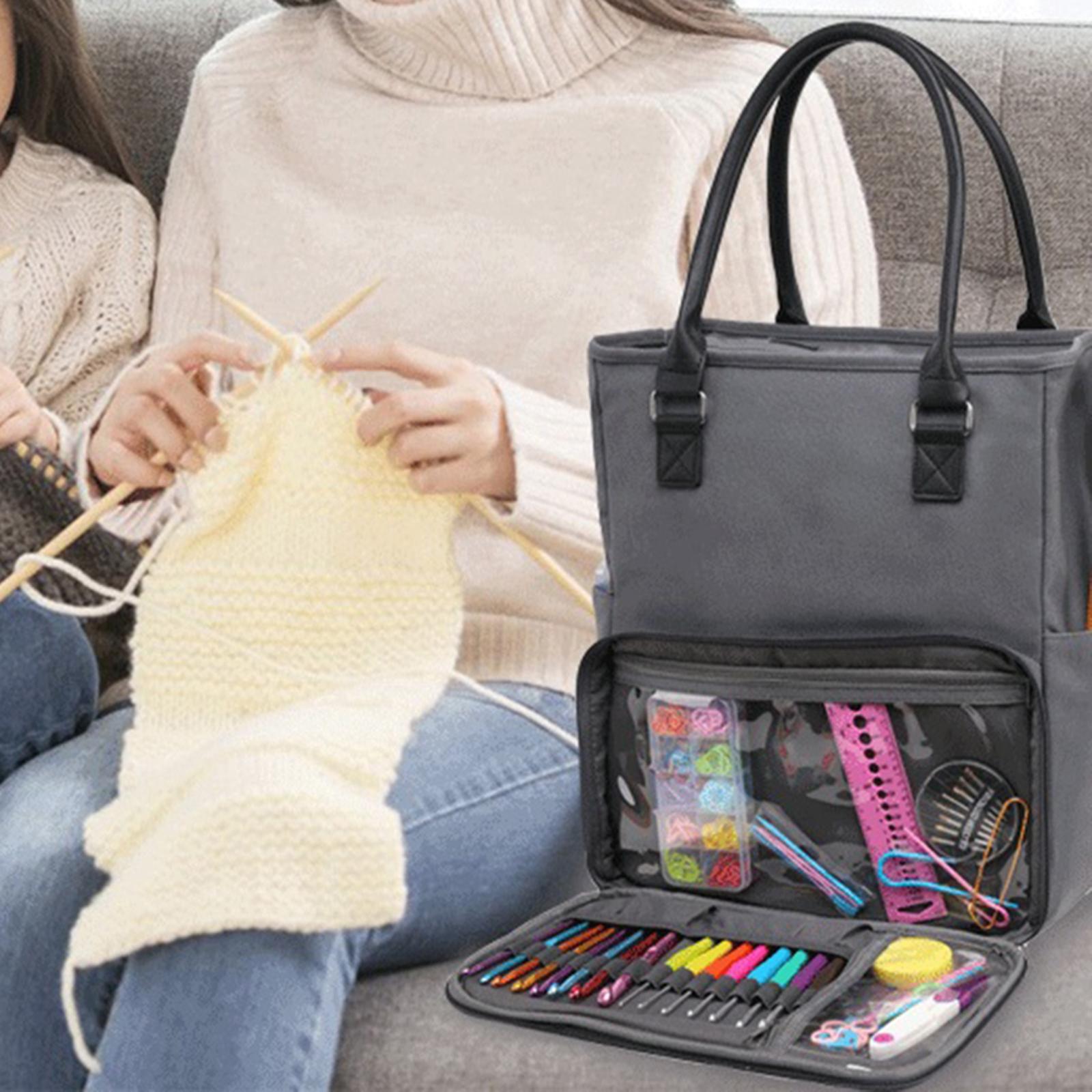 Knitting Crochet Bag Organizer Portable Tool for Carrying Projects yarn Gray