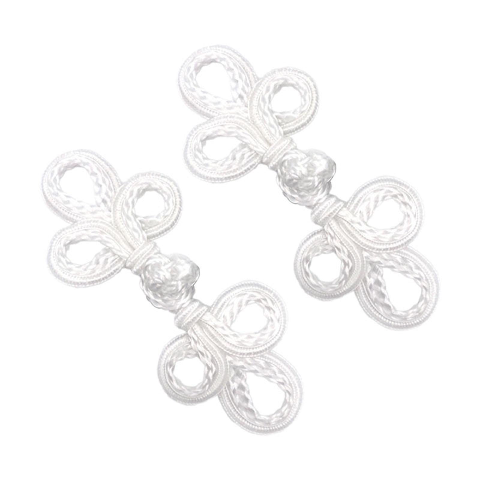 Chinese Knot Frog Buttons 2Pcs White