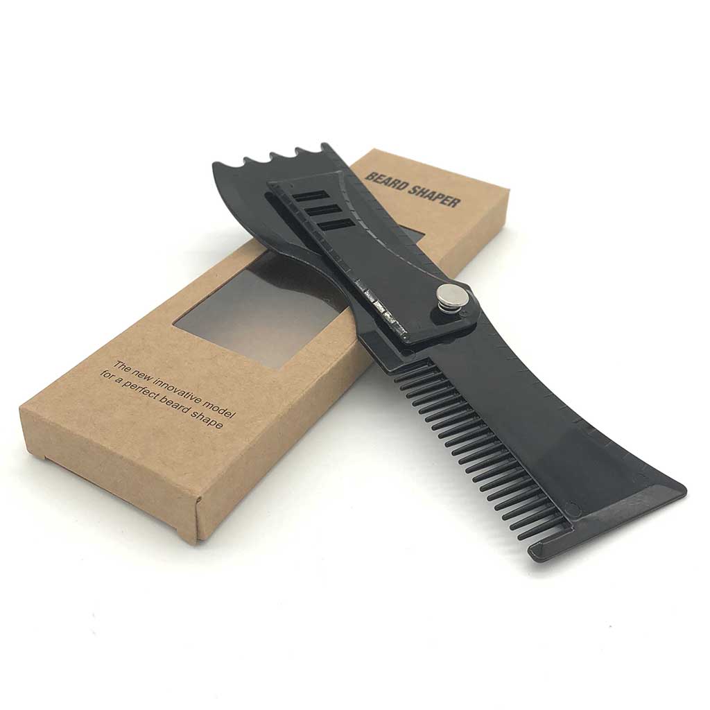 Portable Adjustable Mens Beard Shaping Tool with Comb Styling Template Black