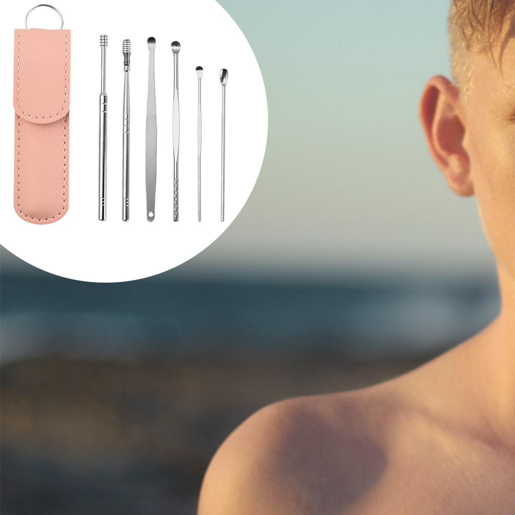 4x6Pcs Ear Wax Removal Tool Stainless Steel Earpick Household Men Women Pink