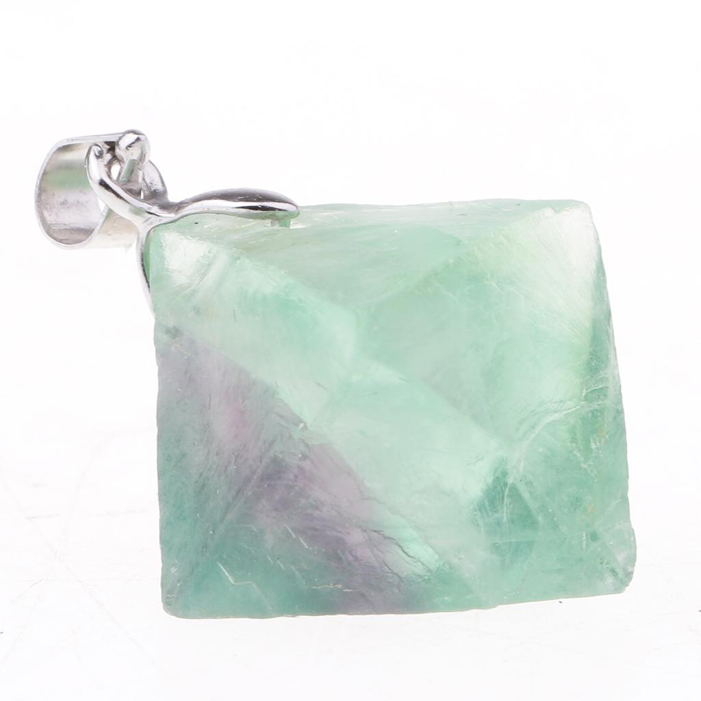 6xOctahedral Fluorite Pendant Necklace Natural Stone Jewelry Necklace Gift