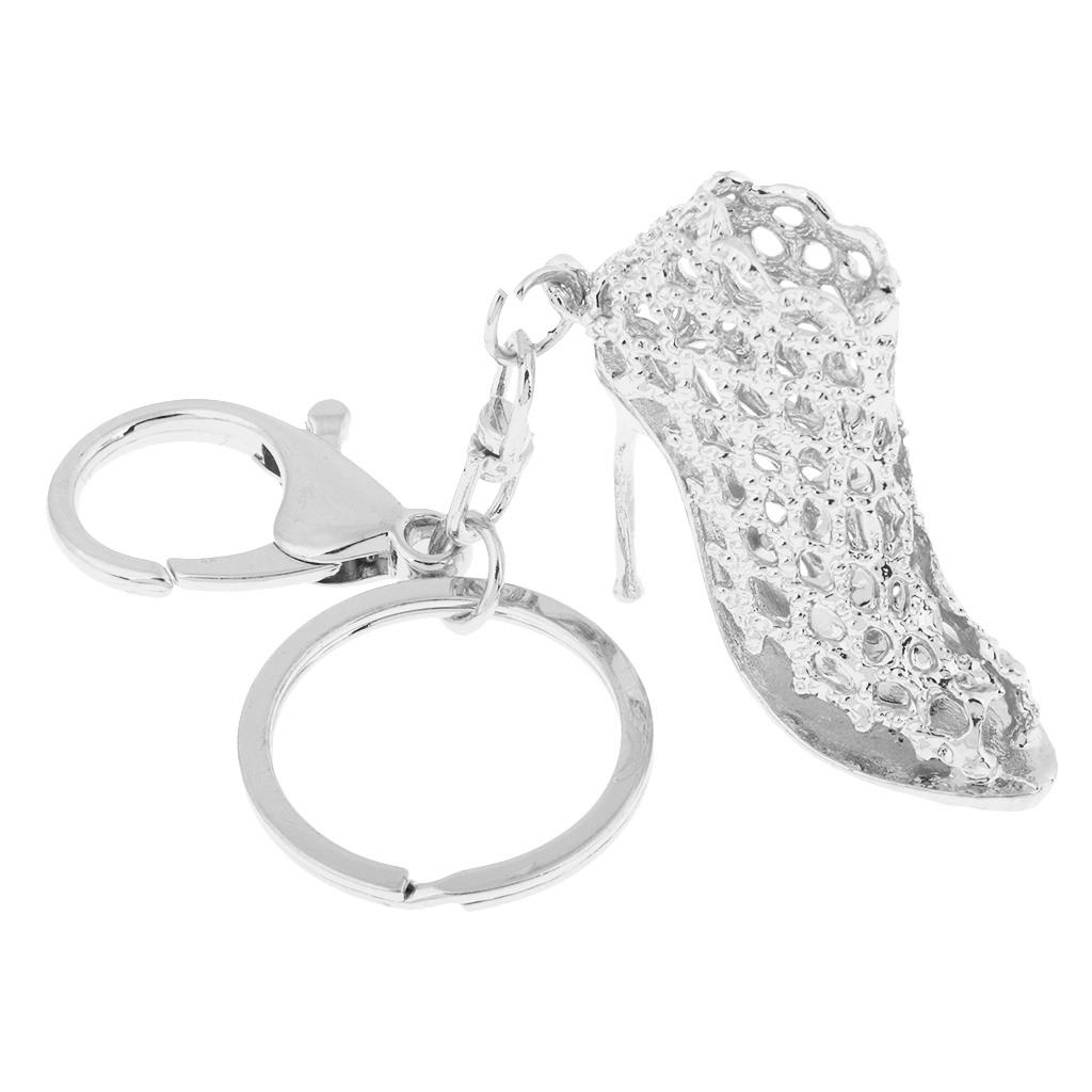 3xHigh Heel Shoes Keychains Rhinestone Keyring Women Handbag Key Holder Silver