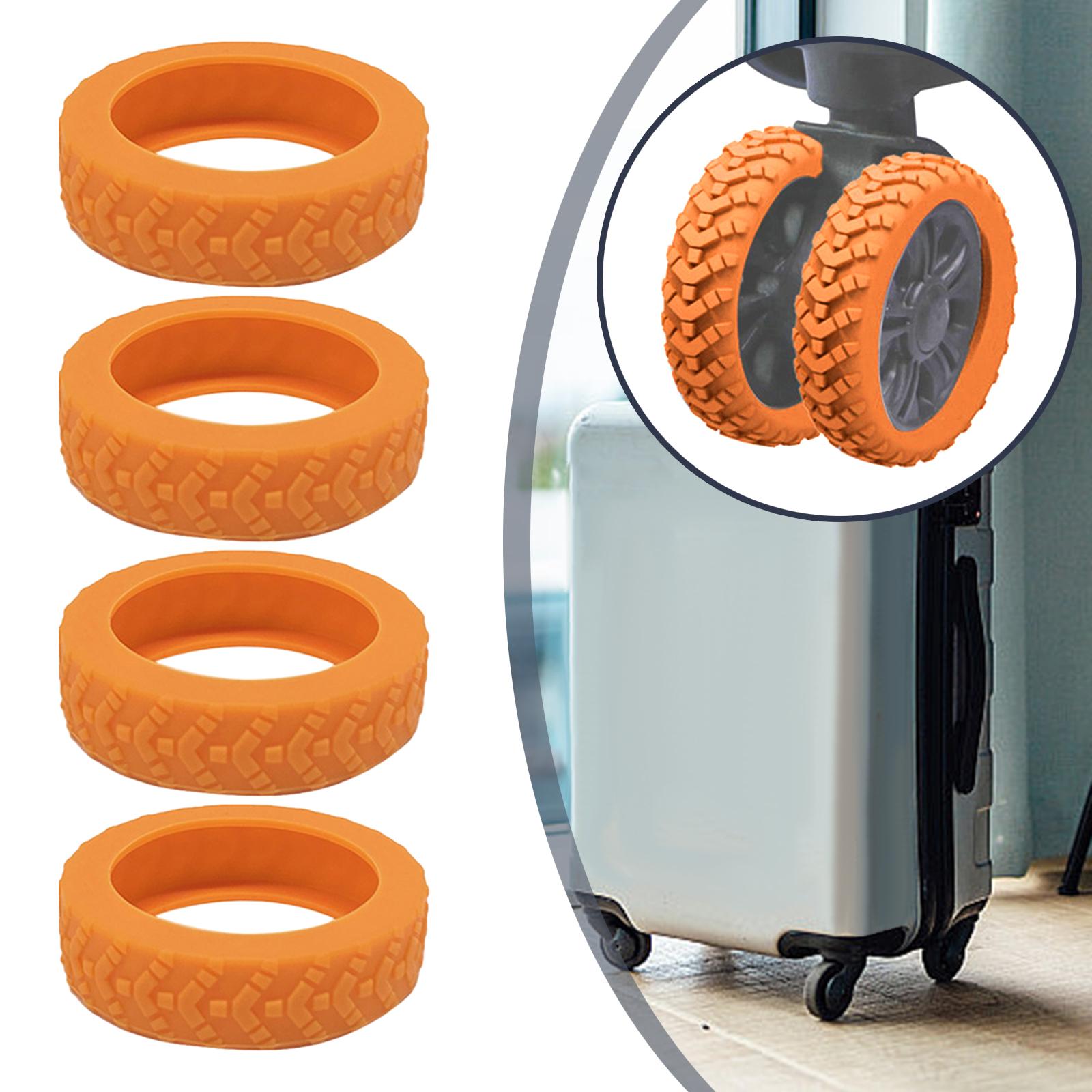 4 Pieces Luggage Wheels Covers Replace Parts Silicone Suitcase Wheels Covers Orange
