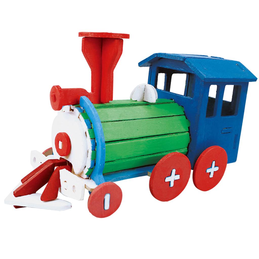 Children's Handmade DIY 3D Wooden Jigsaw Puzzle Educational Toy Locomotive