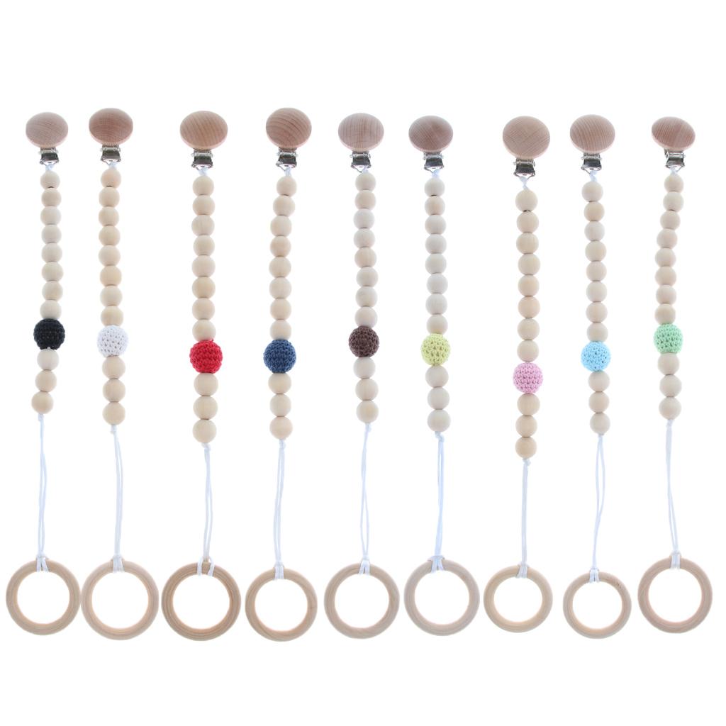 Wooden Beads Dummy Clips Holder Pacifier Clips Soother Chains Style1