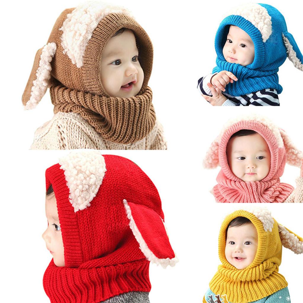 Baby Winter Beanie Warm Hat Hooded Scarf Earflap Knitted Cap Yellow