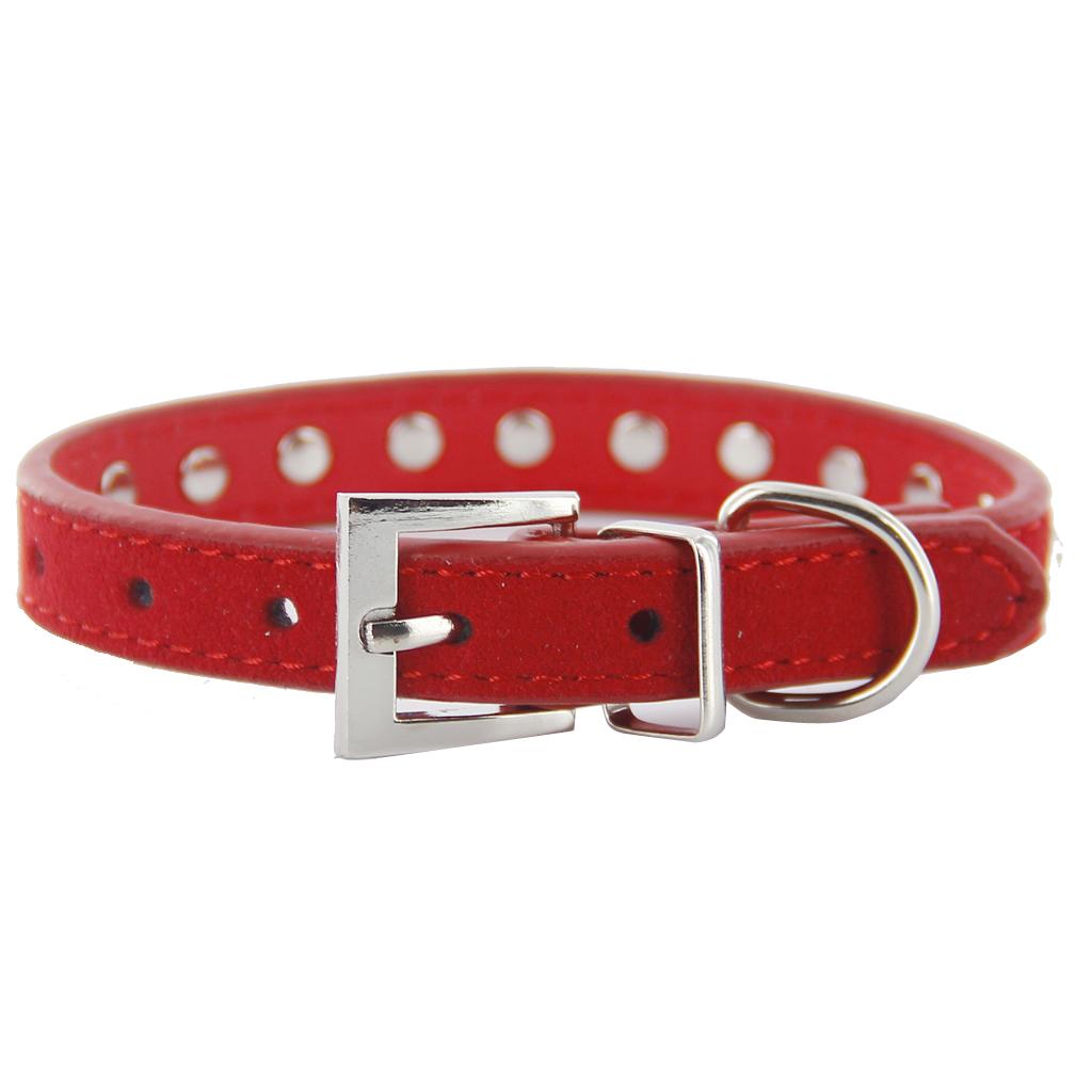 Pet Dog Cat Crystal Rhinestone Cow Suede Neck Collar Size XS - Red