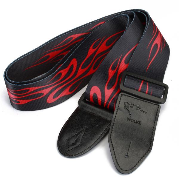 Adjustable Buckle Guitar Strap w/ Red Flame Print
