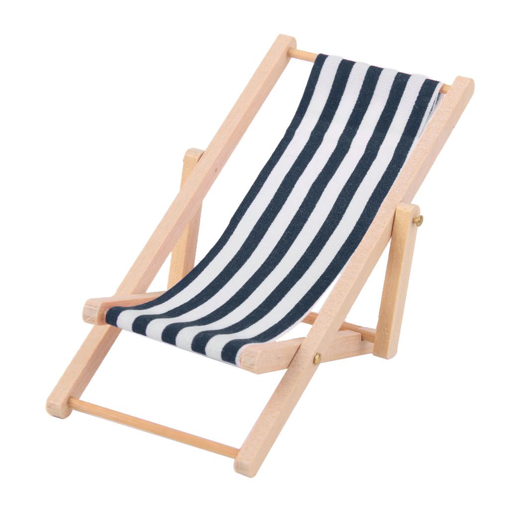 6xWooden Lounge Chair Blue White Striped 1/12 Dollhouse Miniature Furniture