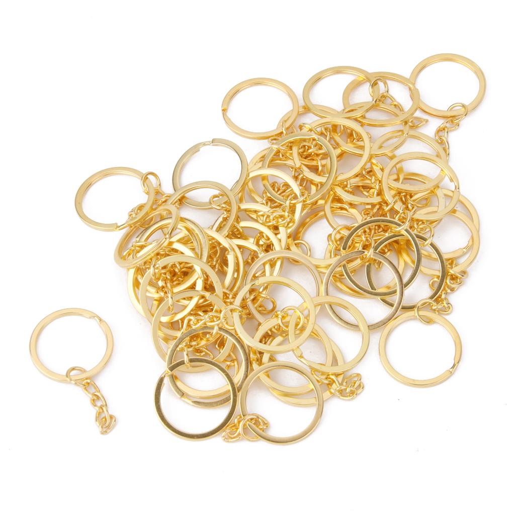 50pcs Gold Plated Alloy Split Keyring with Chains 25mm