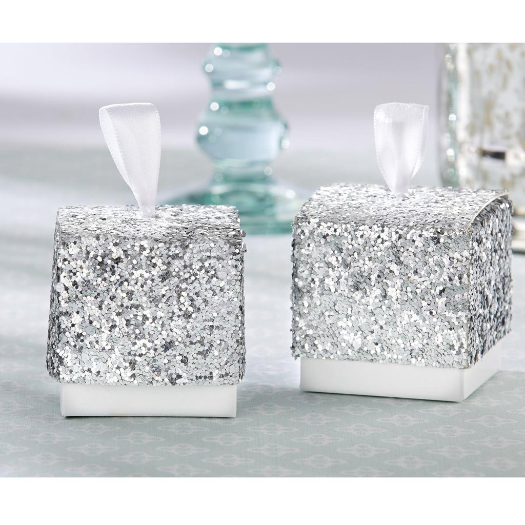 10pcs Glitter Silver Paper Boxes Wedding Party Bomboniere Candy Favor Favour