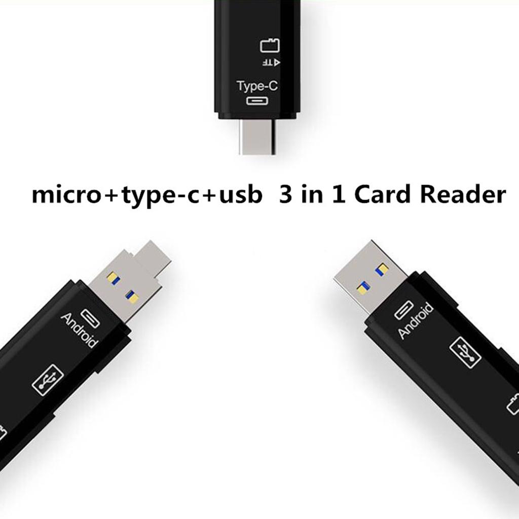 USB-C Type C/USB 3.1/Micro USB/OTG TF Card Reader For Phone Macbook Black