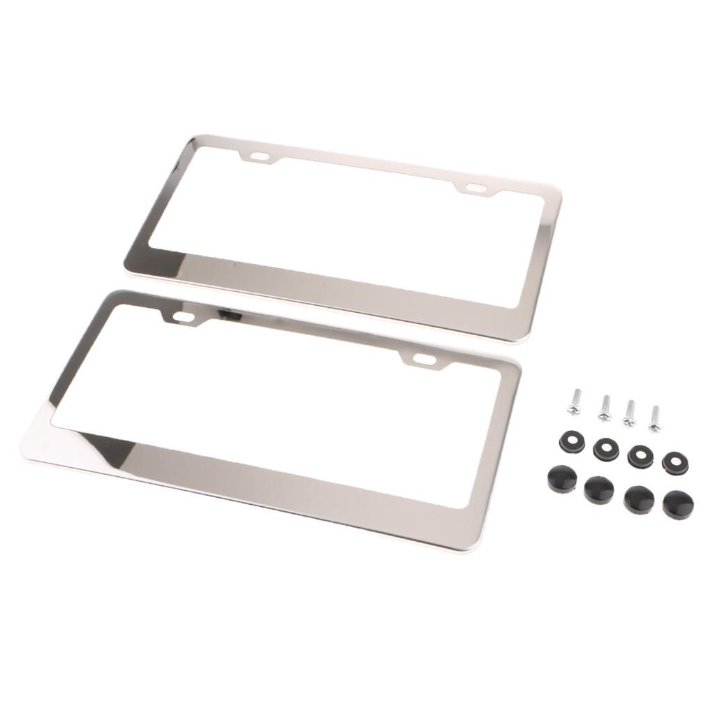 2 Pieces 2Holes Stainless Steel Polish License Plate Frame and Screws Silver