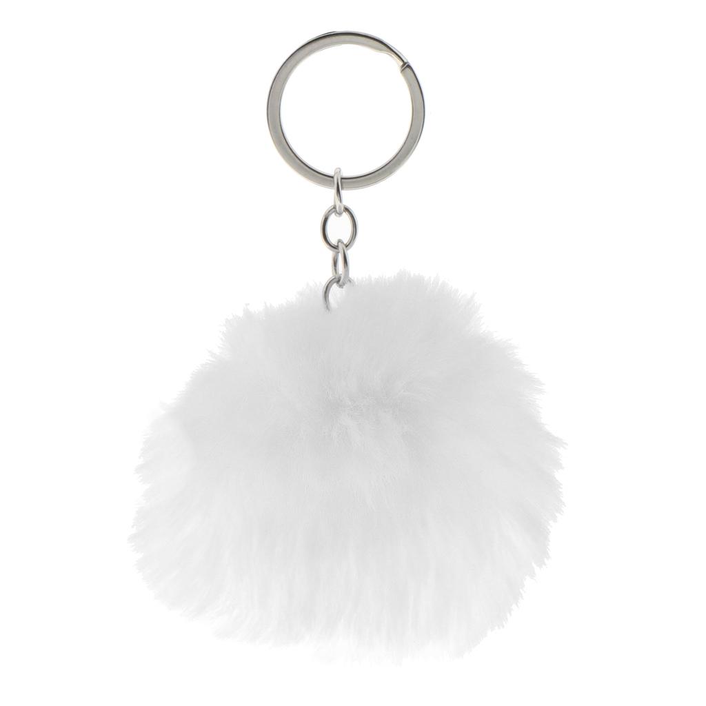 Trendy Charm Soft Fau Rabbit Fur Pom Pom  Key Chains Jewelry White