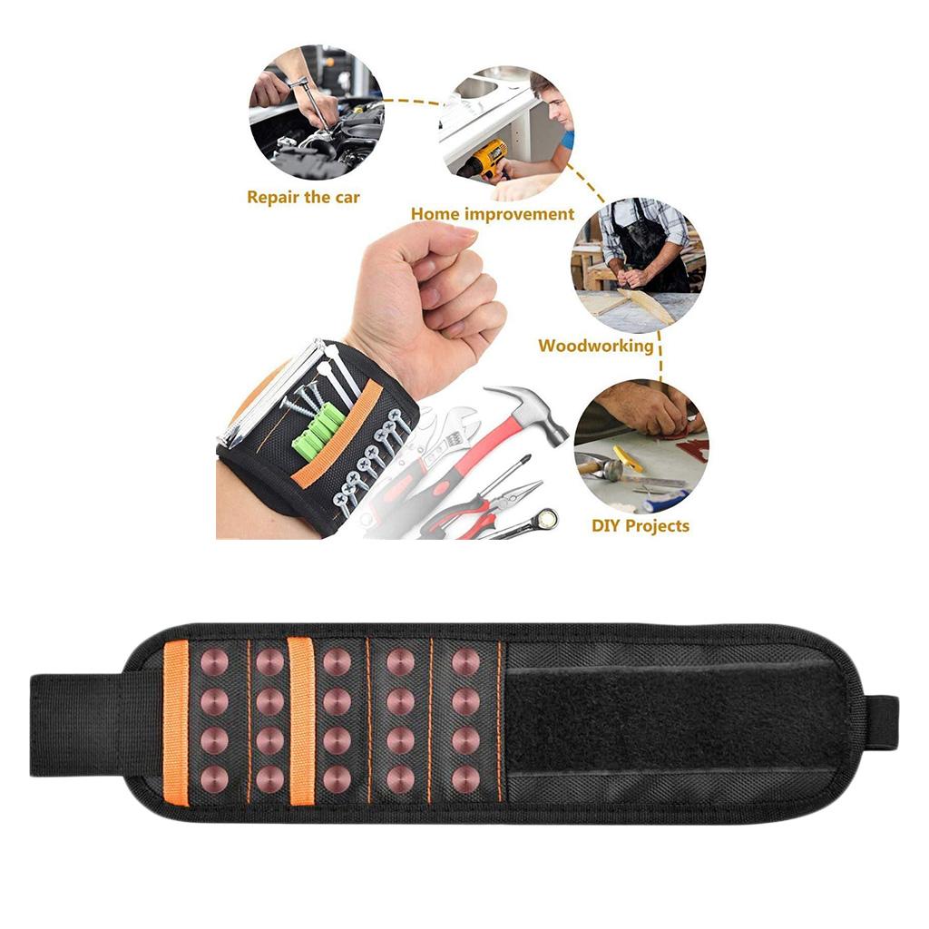 Magnetic Wristband with 20 Magnets Holding Screw Nails Bag for DIY Handyman