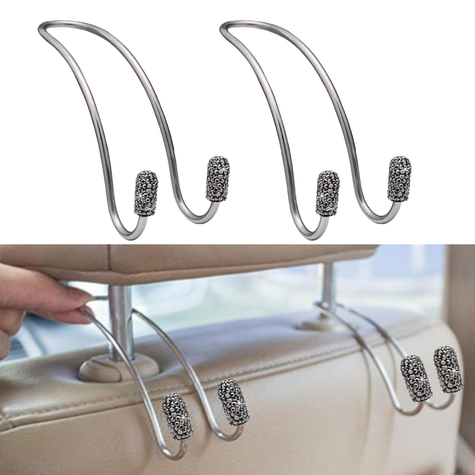 2Pcs Car Head Rest Hanger Hooks Grocery Purse Bags Organizer Brilliant Black