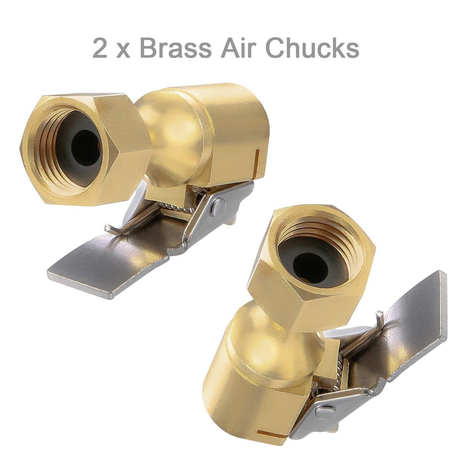 2x Car Air Chucks with clip Pump Thread Nozzle Adapter Brass