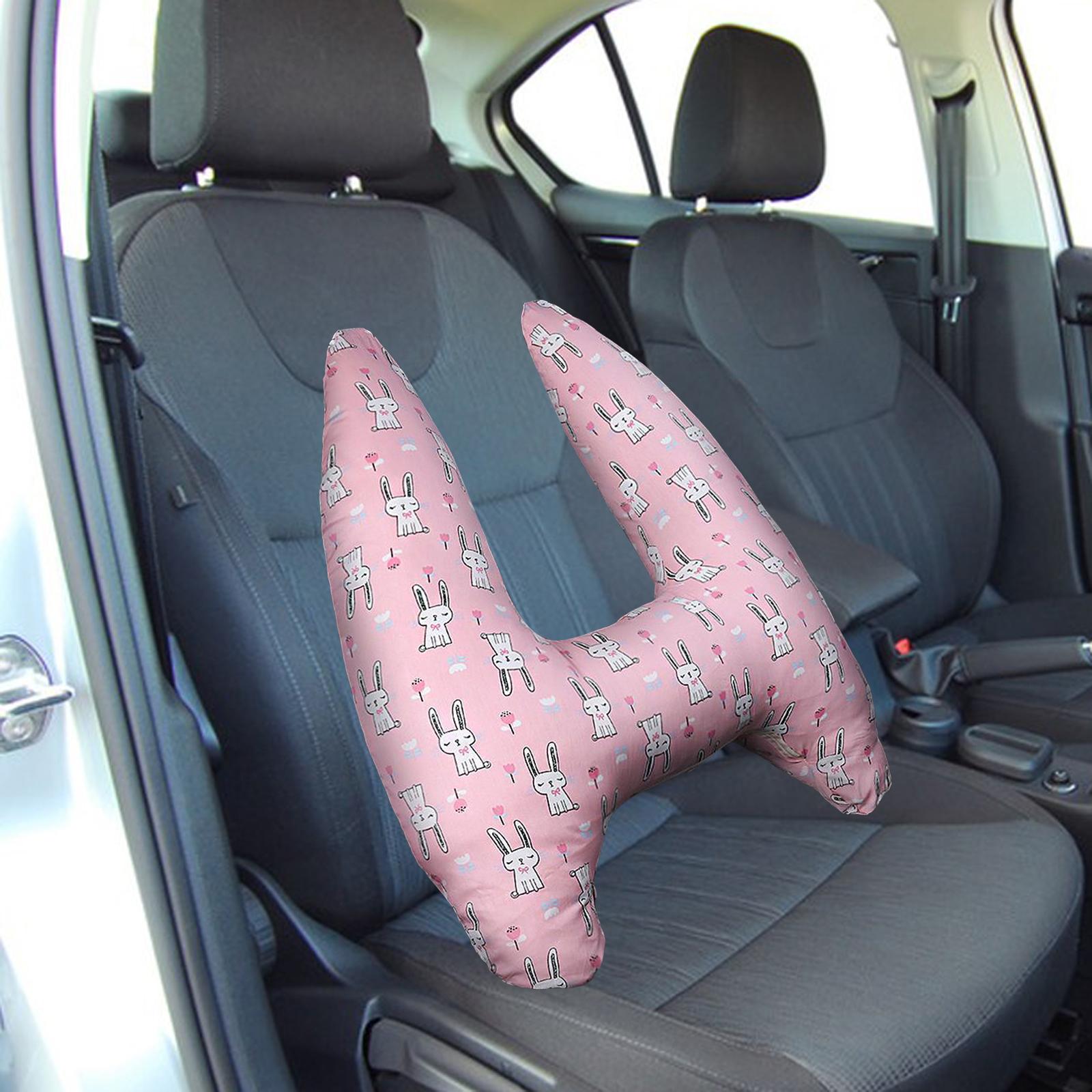 Car Back Seat Travel Pillow Provides Head and Body Support Sleeping Pillow Pink Rabbit