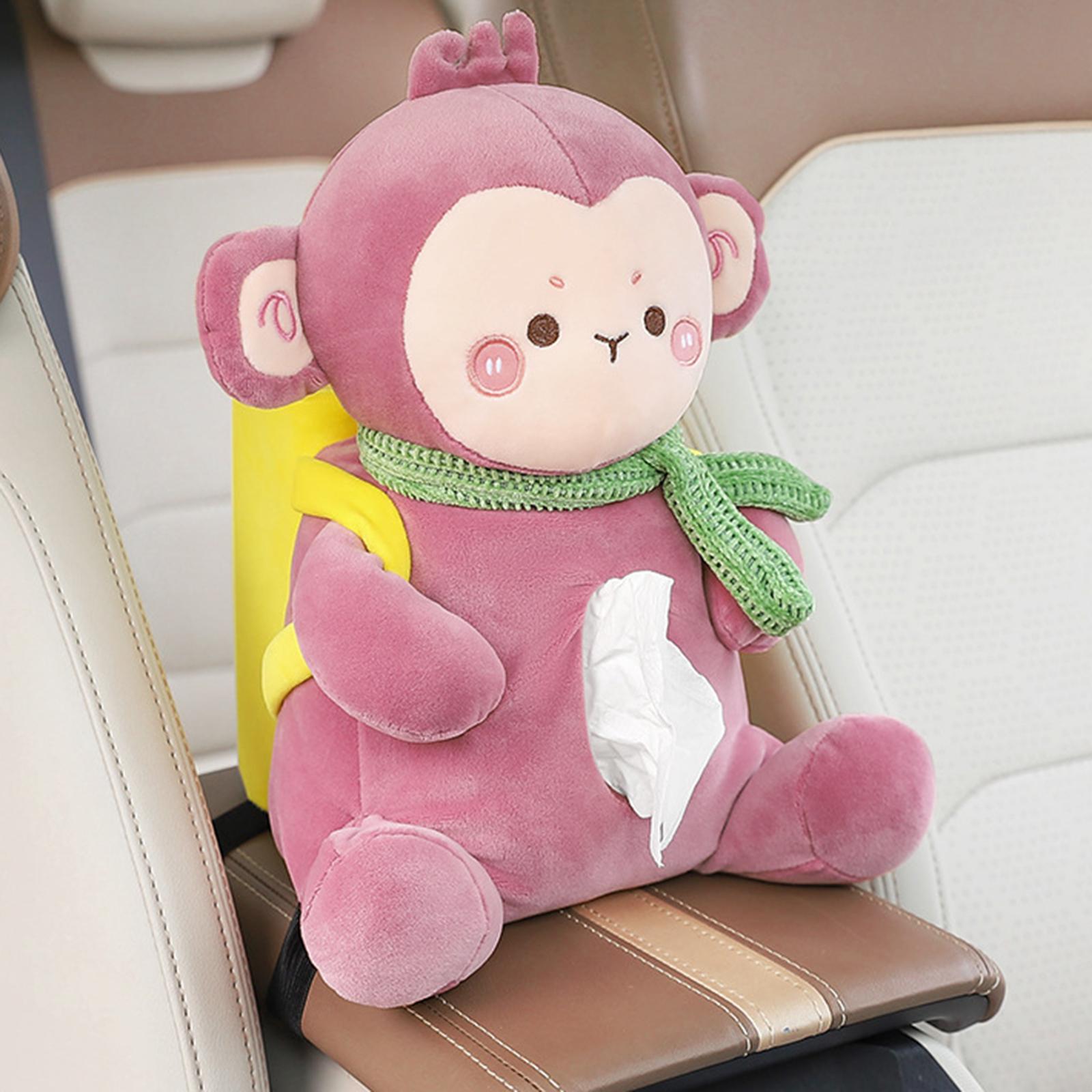 Car Cartoon Tissue Box Holder with Car Garbage Can Cute Plush Tissue Holder monkey
