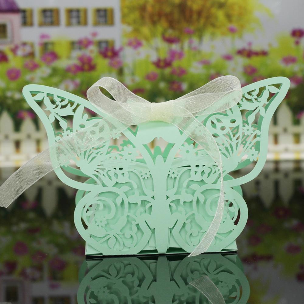 20Pcs Butterfly Sweets Candy Gift Boxes w/ Ribbon Wedding Party favor Green 