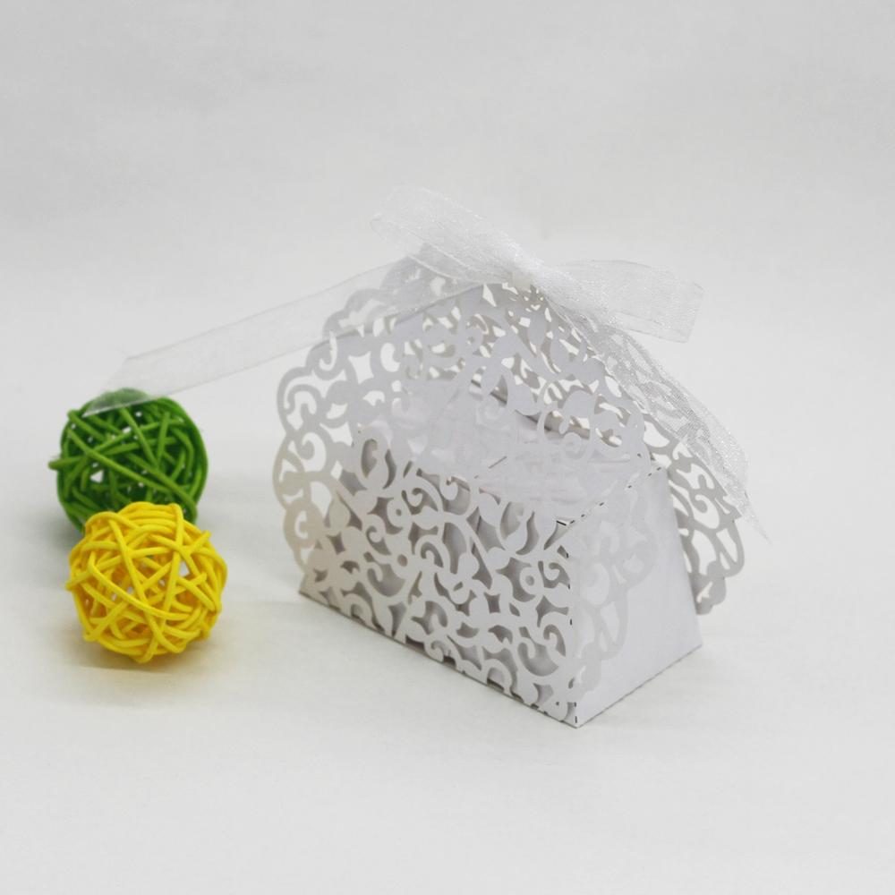 20x Floral Laser Cut Gift Candy Boxes w/ Ribbon Wedding Party Favor White