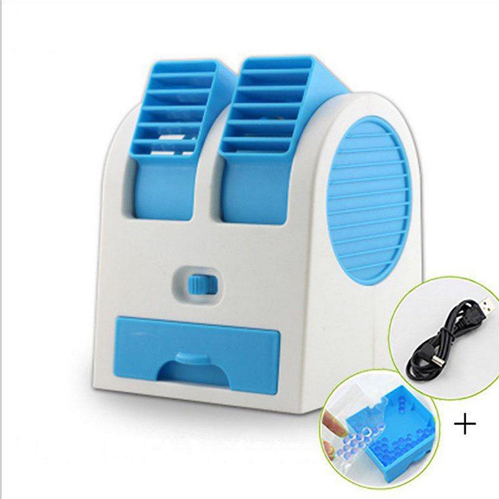 Mini Fan Cooling Portable Desktop Dual Bladeless Air Conditioner USB Blue
