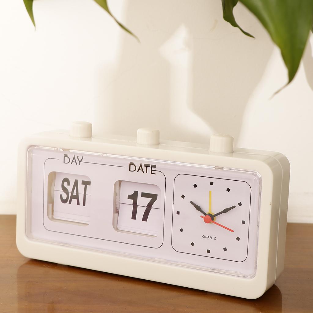 Retro Fashion Flip Clock Digtal Flip Day Date Time Display Clock  White