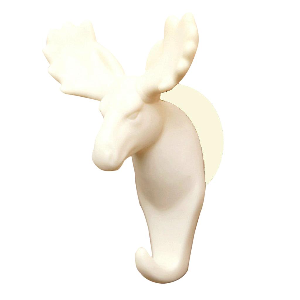 Elk Elephant Head Suction Hooks Wall Hanger Rack Holder  White-Deer