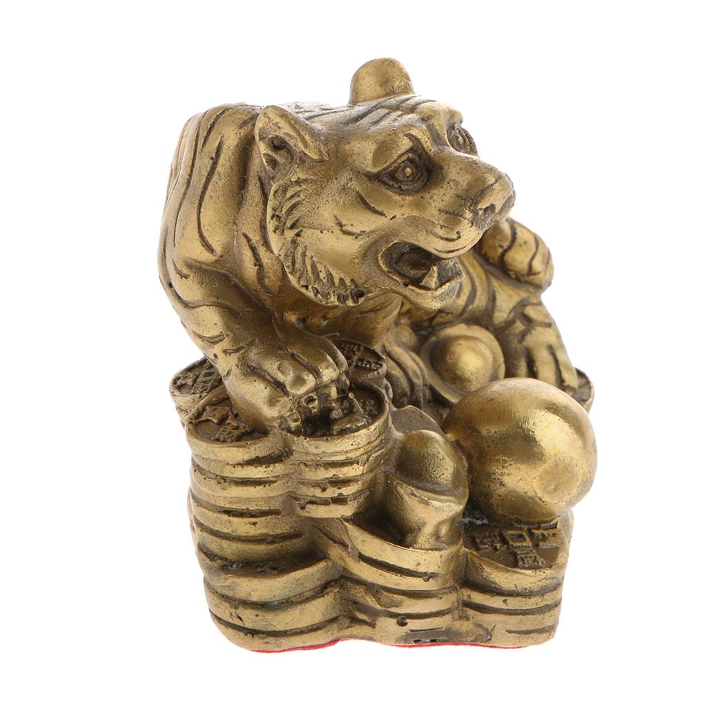 Pure Brass Chinese Twelve Zodiac Animal Figurine Ornament Luck Charm Tiger