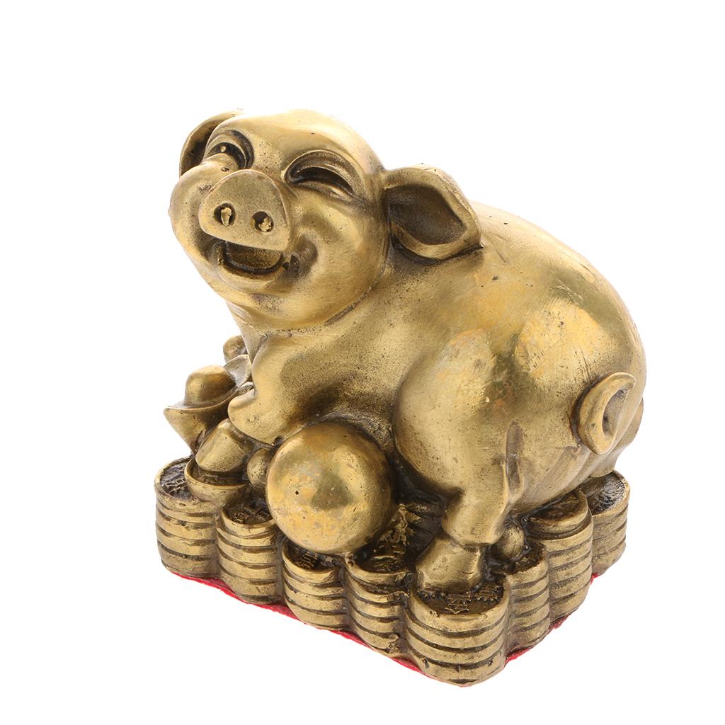 Pure Brass Chinese Twelve Zodiac Animal Figurine Ornament Luck Charm Pig