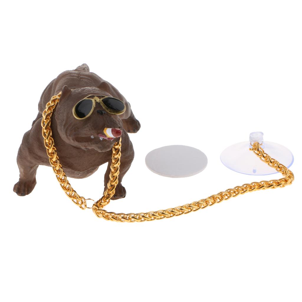  Bully Dog Resin Car Decoration Simulation Ornament with Gold Chain  Gray